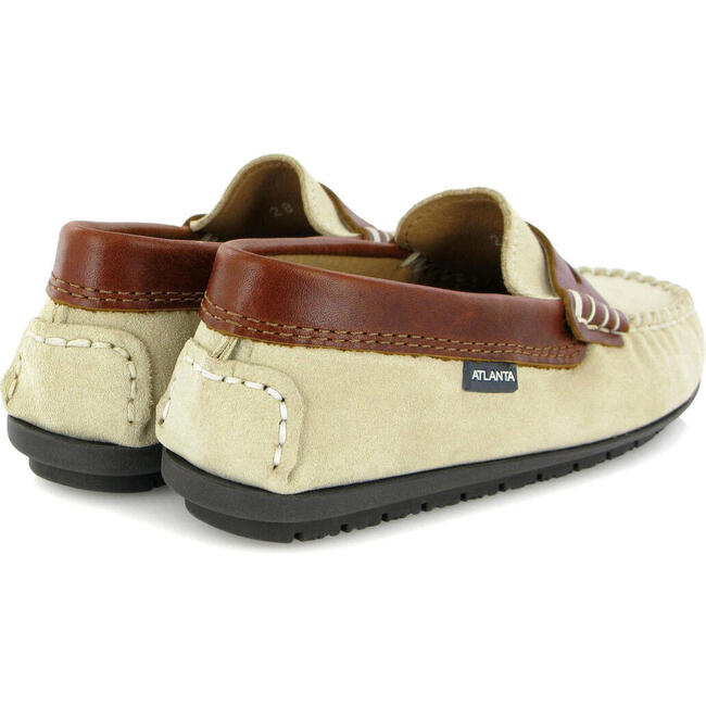 Suede & Pull Up Leather Penny Moccasins , Natural & Camel - Slip Ons - 4
