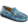 Snake Effect Leather Penny Moccasins, Blue - Slip Ons - 2 - thumbnail
