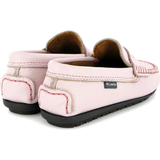 Grainy Leather Penny Moccasins, Pink - Slip Ons - 4