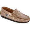 Metallic Leather Penny Moccasins, Bronze - Slip Ons - 2