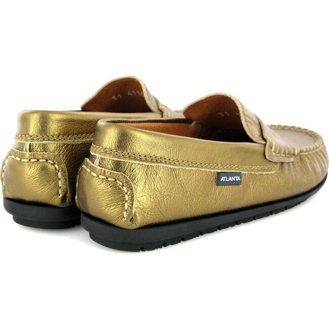 Metallic Leather Penny Moccasins, Gold - Slip Ons - 4