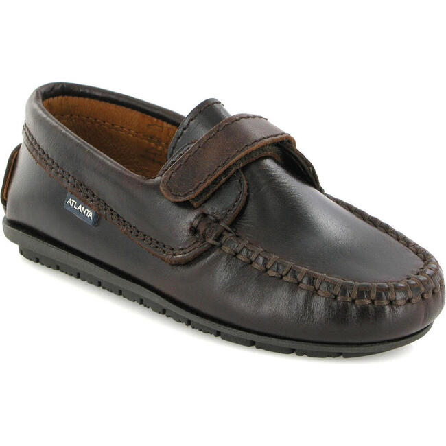 Strap In Pull Up Leather Moccasins, Dark Brown - Slip Ons - 2