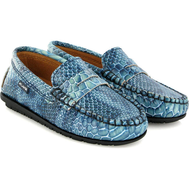 Penny Leather Moccasins, Snake Blue - Slip Ons - 3