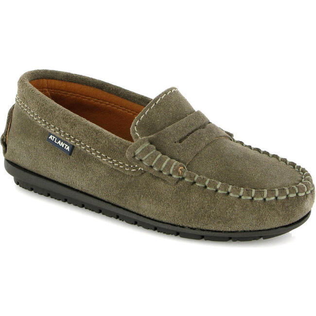 Suede Leather Penny Moccasins, Green Kaki