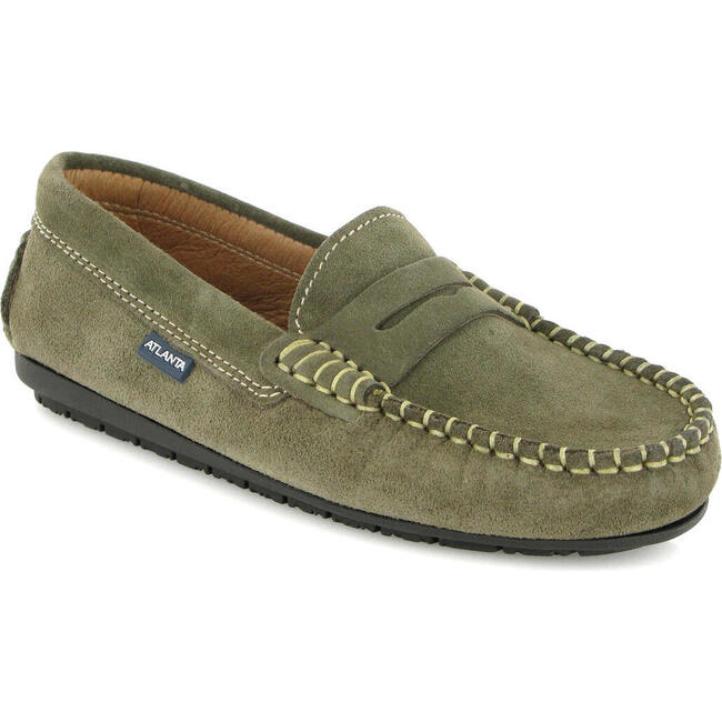 Suede Leather Penny Moccasins, Taupe - Slip Ons - 2