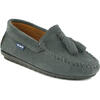Suede Leather Tassel Moccasins, Grey - Slip Ons - 2 - thumbnail