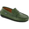 Grainy Leather Penny Moccasins, Green - Slip Ons - 2