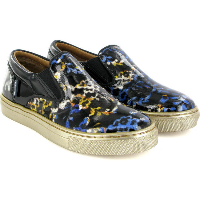Slip On Patent Leather Sneakers, Black Blue & Yellow - Sneakers - 3