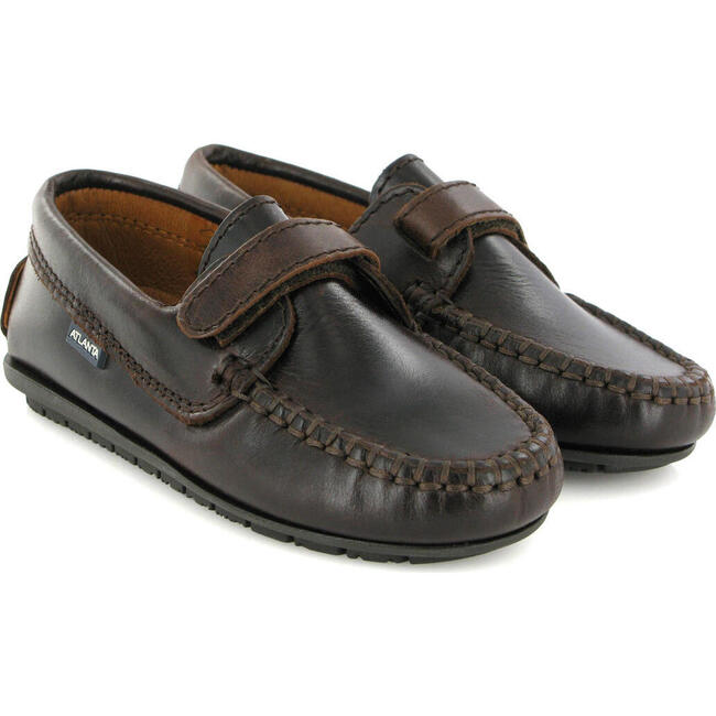 Strap In Pull Up Leather Moccasins, Dark Brown - Slip Ons - 3