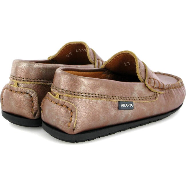 Metallic Leather Penny Moccasins, Bronze - Slip Ons - 4