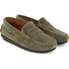 Suede Leather Penny Moccasins, Green Kaki - Slip Ons - 3