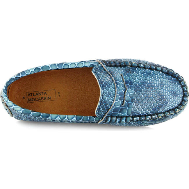 Penny Leather Moccasins, Snake Blue - Slip Ons - 5