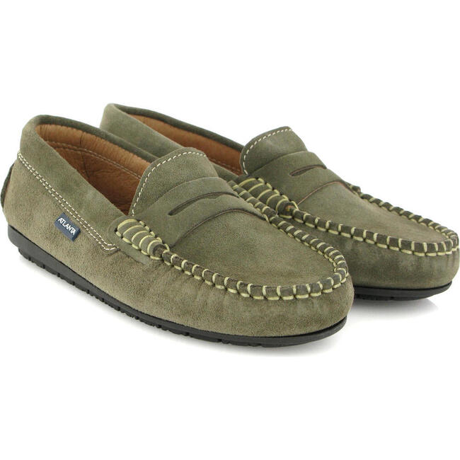 Suede Leather Penny Moccasins, Taupe - Slip Ons - 3