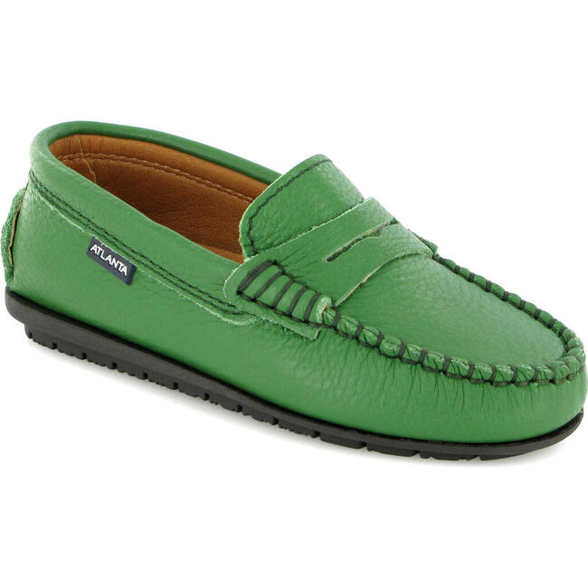 Grainy Leather Penny Moccasins, Green