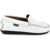 Smooth Leather Plain Moccasins, White - Slip Ons - 1 - thumbnail