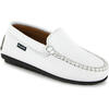 Smooth Leather Plain Moccasins, White - Slip Ons - 2