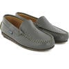 Leather Plain Moccasins, Grey - Slip Ons - 3