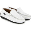 Smooth Leather Plain Moccasins, White - Slip Ons - 3