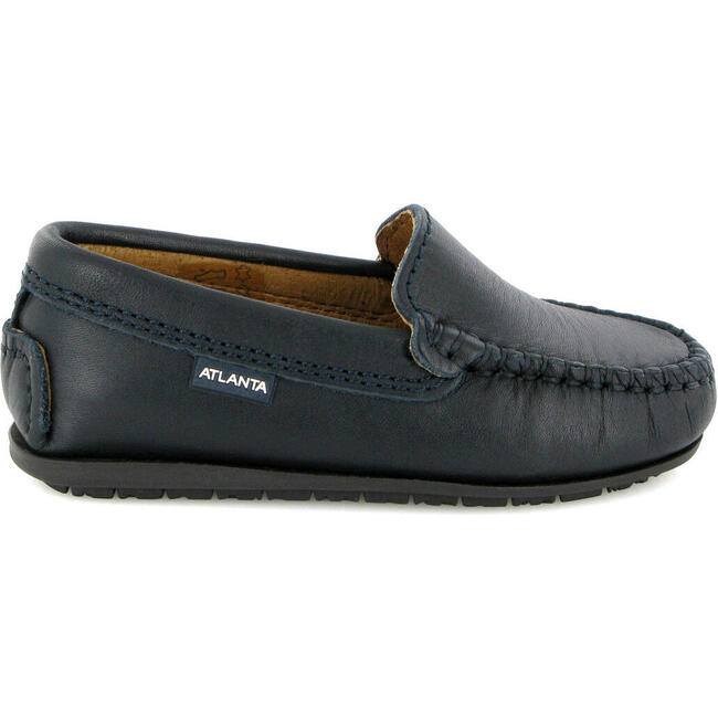 Smooth Leather Plain Moccasins, Navy Blue - Slip Ons - 1