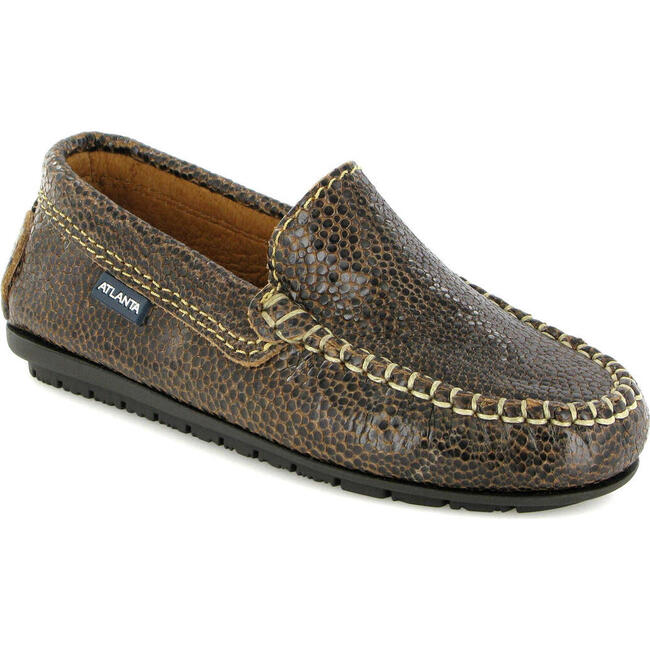 Printed Leather Plain Moccasins, Brown