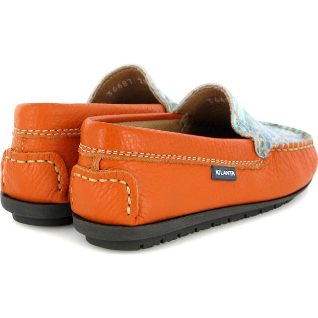 Grainy & Pirnted Leather Plain Moccasins, Orange & blue - Slip Ons - 4