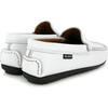 Smooth Leather Plain Moccasins, White - Slip Ons - 4
