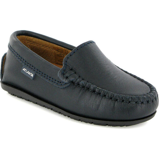Smooth Leather Plain Moccasins, Navy Blue - Slip Ons - 2