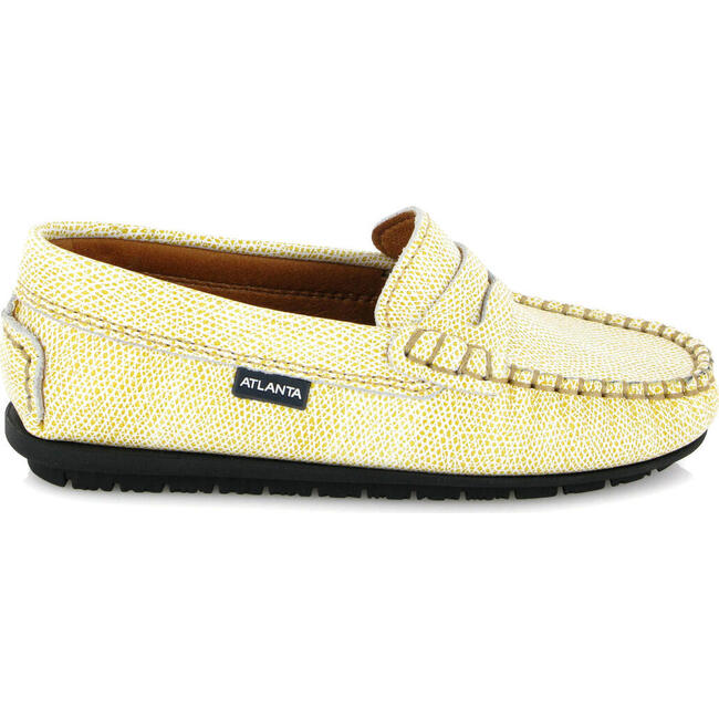 Grainy Leather Penny Moccasins, Yellow - Slip Ons - 1