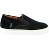 Velvet Leather Slip On Sneaker, Navy Blue - Sneakers - 1 - thumbnail