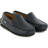Smooth Leather Plain Moccasins, Navy Blue - Slip Ons - 3
