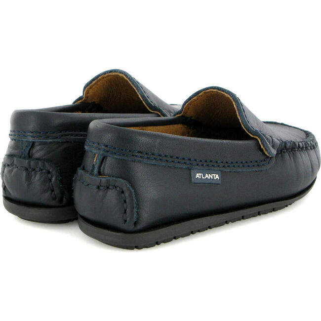 Smooth Leather Plain Moccasins, Navy Blue - Slip Ons - 4