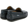 Smooth Leather Plain Moccasins, Navy Blue - Slip Ons - 4 - thumbnail