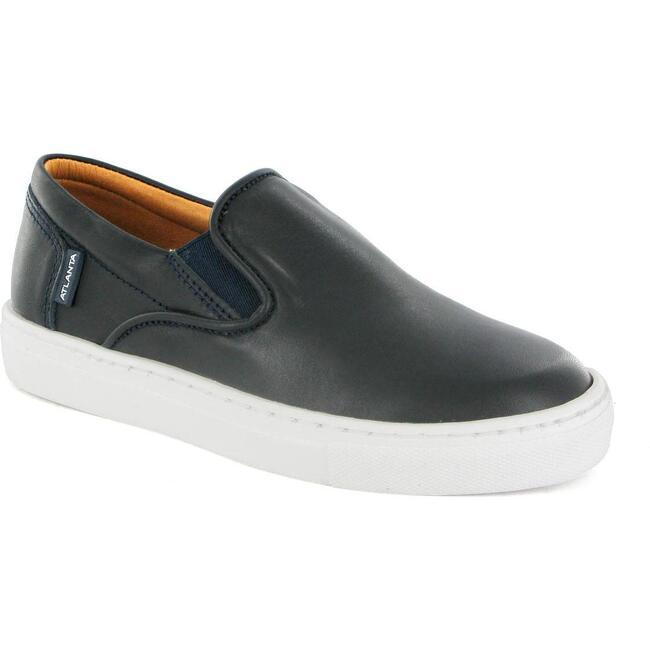 Smooth Leather Slip On Sneaker, Navy Blue