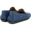 Grainy Leather Plain Moccasins, Ocean Blue - Slip Ons - 4