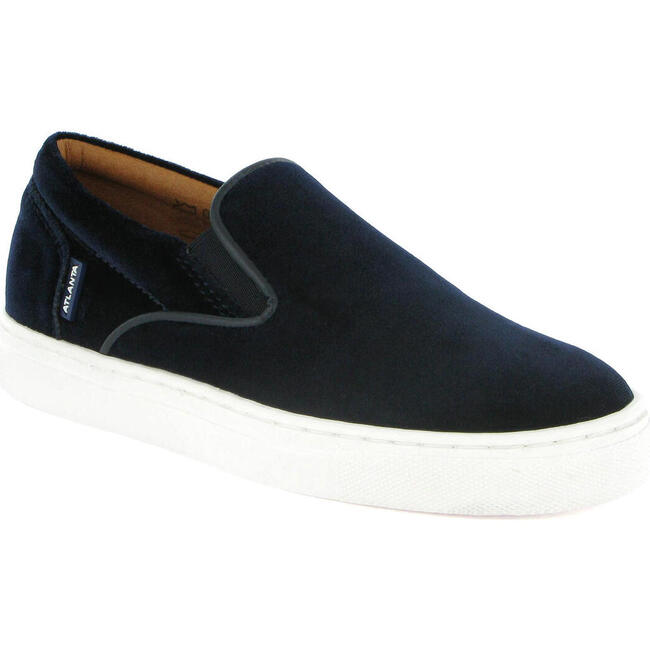 Velvet Leather Slip On Sneaker, Navy Blue