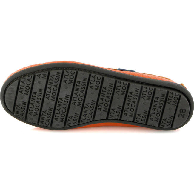 Grainy & Pirnted Leather Plain Moccasins, Orange & blue - Slip Ons - 6