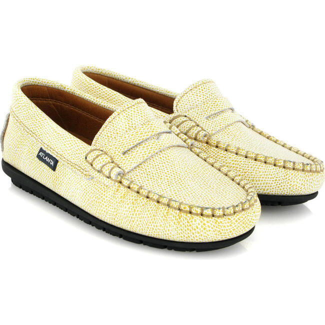 Grainy Leather Penny Moccasins, Yellow - Slip Ons - 3