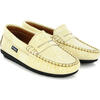 Grainy Leather Penny Moccasins, Yellow - Slip Ons - 3 - thumbnail