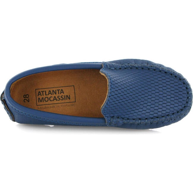 Grainy Leather Plain Moccasins, Ocean Blue - Slip Ons - 5