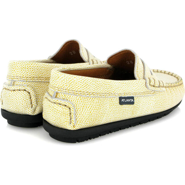 Grainy Leather Penny Moccasins, Yellow - Slip Ons - 4