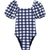 Gingham One Piece Swimsuit, Navy - One Pieces - 1 - thumbnail