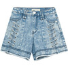 Shorts With Lace-Up Detailing, Blue - Shorts - 1 - thumbnail