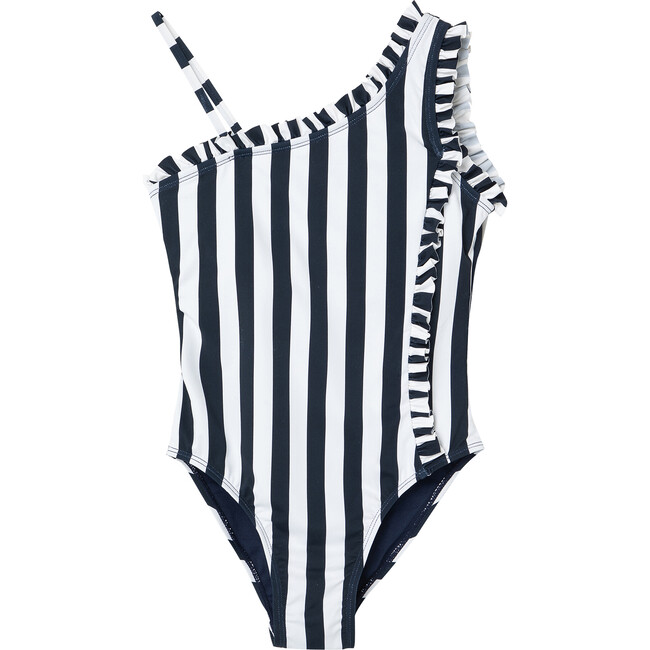 Mini Ruffles One Piece Swimsuit, Navy - One Pieces - 1