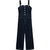 Henley Wide Leg Jumpsuit, Navy - Rompers - 1 - thumbnail