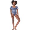 Gingham One Piece Swimsuit, Navy - One Pieces - 2