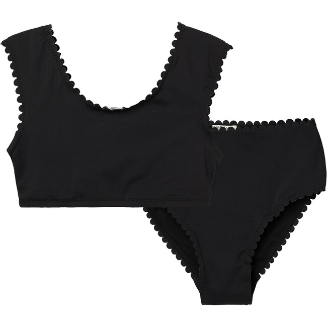 Scallopped Two Piece Swimsuit, Black