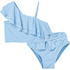 One Shoulder Two Piece Swimsuit, Blue - Two Pieces - 1 - thumbnail
