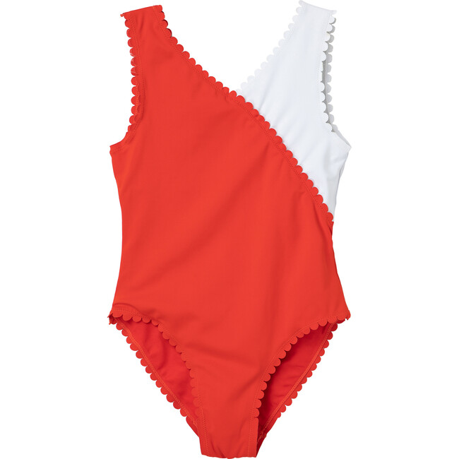 Scalloped One Piece Swimsuit, Red - One Pieces - 1