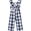 Ruffled Gingham Jumpsuit, Navy - Rompers - 1 - thumbnail