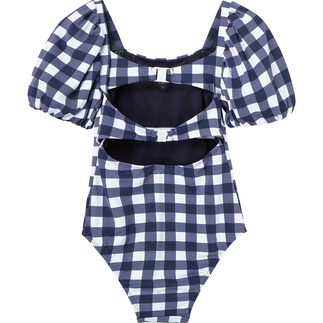 Gingham One Piece Swimsuit, Navy - One Pieces - 3